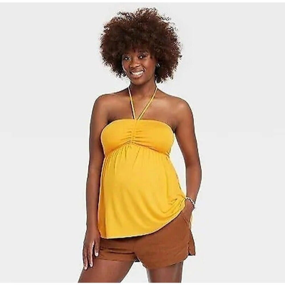 Women's Isabel Maternity Halter Babydoll Maternity Top Orange Large